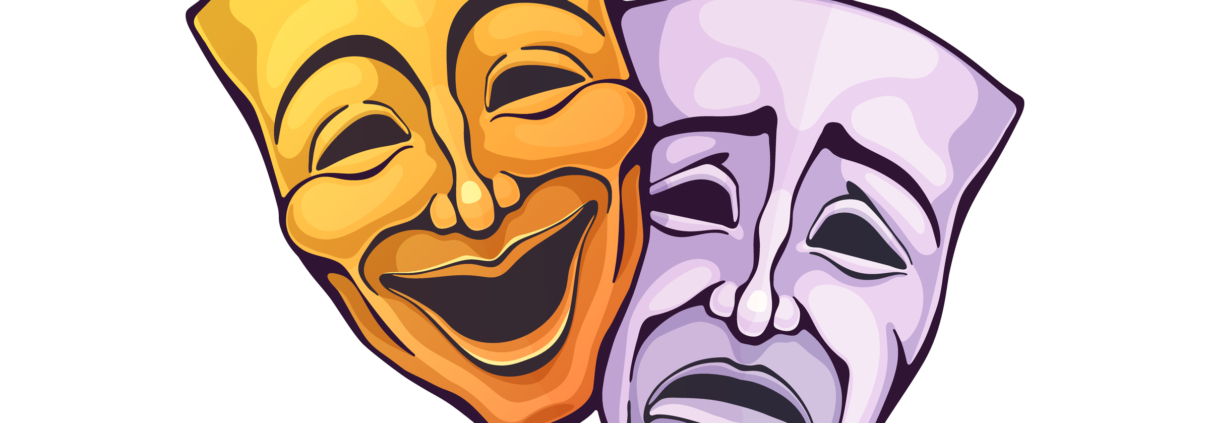 Comedy and tragedy theater masks illustration.