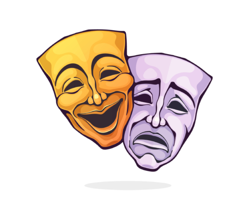 Comedy and tragedy theater masks illustration.
